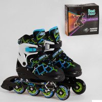 Ролики 1070-М Best Roller /розмір 35-38/ (6) ЧОРНО-ЗЕЛЕНИЙ, колеса PU, ПЕРЕДНЄ КОЛЕСО СВІТЛО, d коліс – 6.5 см, в коробці 
