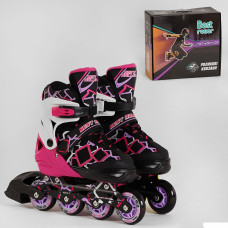 Ролики 3654-М Best Roller /розмір 35-38/ (6) РОЖЕВИЙ, колеса PU, ПЕРЕДНЄ КОЛЕСО СВІТЛО, d коліс - 6.5 см, в коробці 