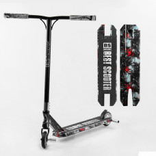 Самокат трюковый Best Scooter BS-77101 (4) HIC-система, ПЕГИ, алюминиевый диск и дека с ПРИНТОМ, колёса PU, d=110мм, ширина руля - 60 см, в коробке 