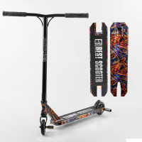 Самокат трюковый Best Scooter BS-77350 (4) HIC-система, ПЕГИ, алюминиевый диск и дека с ПРИНТОМ, колёса PU, d=110мм, ширина руля - 60 см, в коробке 