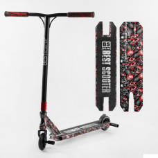 Самокат трюковый Best Scooter BS-77488 (4) HIC-система, ПЕГИ, алюминиевый диск и дека с ПРИНТОМ, колёса PU, d=110мм, ширина руля - 60 см, в коробке 