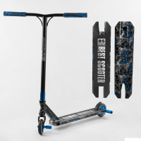 Самокат трюковый Best Scooter BS-77566 (4) HIC-система, ПЕГИ, алюминиевый диск и дека с ПРИНТОМ, колёса PU, d=110мм, ширина руля - 60 см, в коробке 