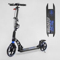 Самокат двухколесный "Best Scooter" 90166-B (2) ФАРА, переднее колесо PU 230 мм, заднее колесо 200мм, 2 амортизатора, дисковый тормоз, зажим руля 