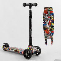 Самокат трехколесный Best Scooter 98-277 MAXI (6) складной алюминиевый руль, 3 колеса PU со светом, переднее 130х35 мм, заднее 80х45 мм, в коробке 