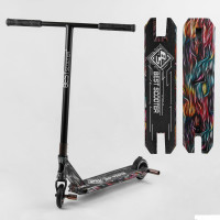 Самокат трюковый Best Scooter BS-99717 (4) HIC-система, ПЕГИ, алюминиевый диск и дека с ПРИНТОМ, колёса PU, d=110мм, ширина руля - 60 см, в коробке  