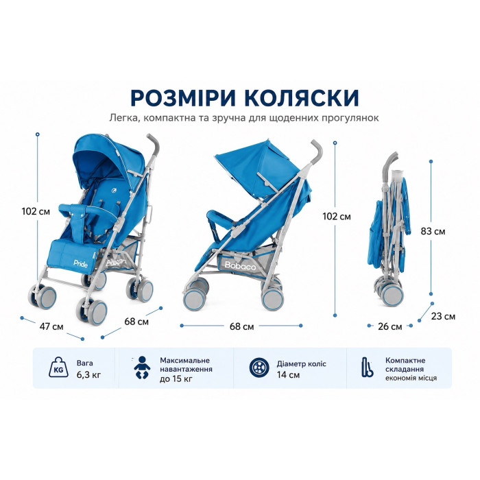 Акція! КОЛЯСКА ТРОСТЬ BABYCARE Pride BC-1412 BLUE Голубая