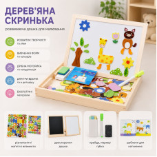 Дерев'яна магнітна дошка 16057  "WToys", магніти, фломастер, губка для стирання, крейда, в коробці 