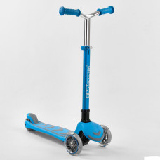 Самокат триколісний Y-00180  Best Scooter, БЛАКИТНИЙ, складне алюмінієве кермо, 4 колеса PU зі світлом, d = 12 см 