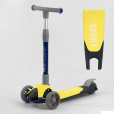 Самокат триколісний F-55295  Best Scooter, ЖОВТИЙ, складене алюмінієве кермо, 3 колеса PU зі світлом, d = 120*35 мм 