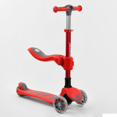 Самокат триколісний Т-06188 Best Scooter, ЧЕРВОНИЙ, З СИДІННЯМ, складне алюмінієве кермо, 4 колеса PU зі світлом, d = 12 см 